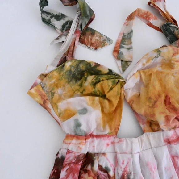 Busayo Segun Tie Dyed Cut Out 100%  Cotton Watercolor Midi Dress XS - Picture 9 of 13